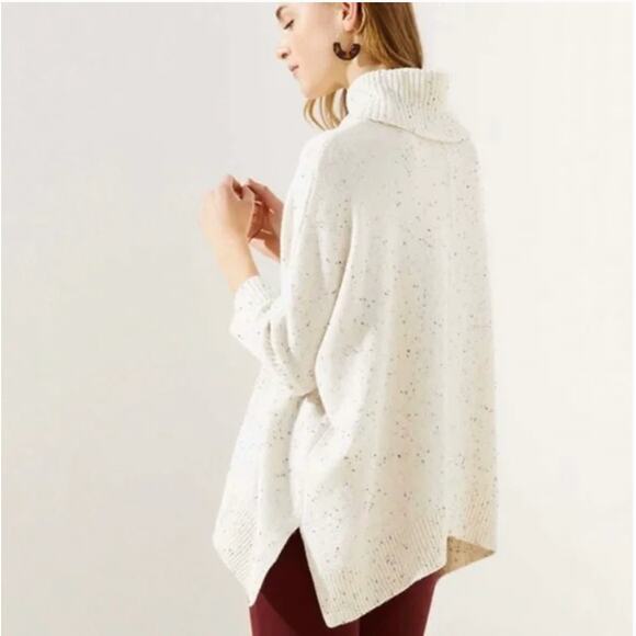 LOFT Cream Speckled Turtleneck Poncho Sweater // L - Picture 2 of 10